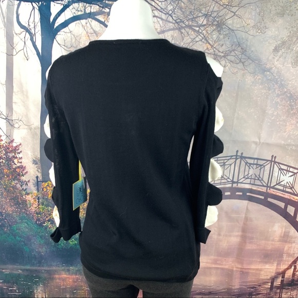 CeCe Black Cold Shoulder Bow Sleeve Sweater - Picture 8 of 10